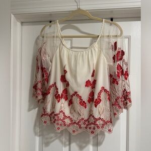 Alice + Olivia Ivory Priya Blouse - XS - cream with red embroidery